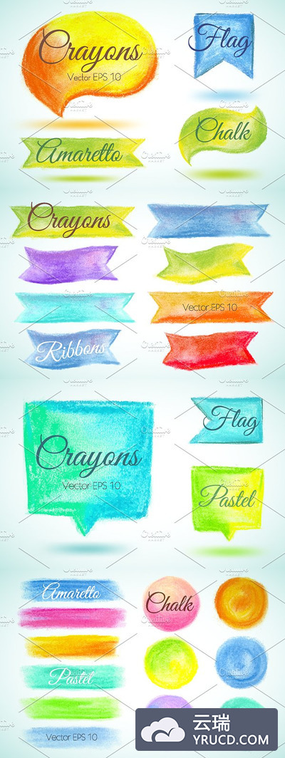 柔和的气泡插画 Set pastel bubbles ribbons flags