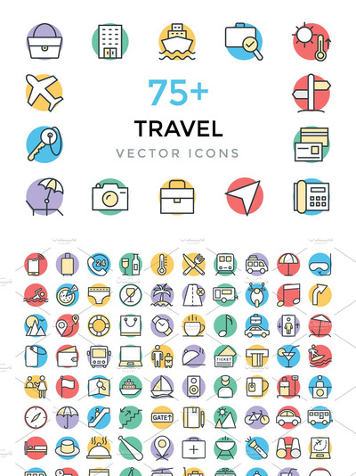 75+旅行矢量图标素材 75+ Travel Vector Icons