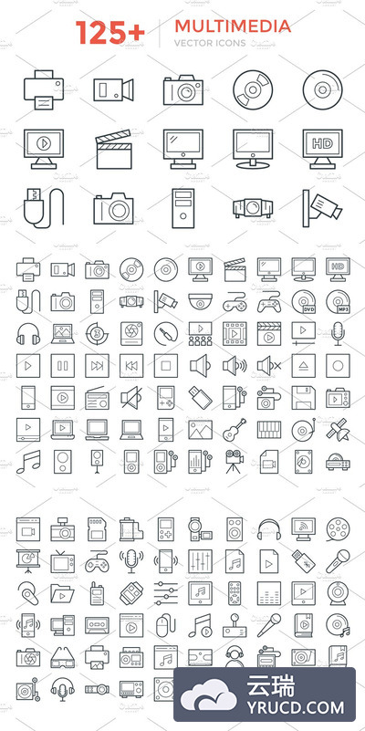 125+多媒体矢量图标素材 125+ Multimedia Vector Icons