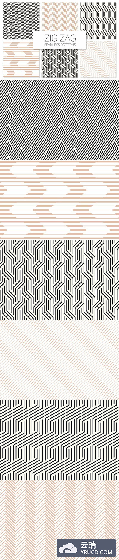 转弯锯齿无缝图案集 Zig Zag Seamless Patterns Set