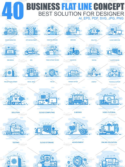 扁平化商业概念插画 Business Flat Line Concepts