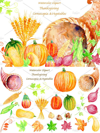 感恩节插画 Thanksgiving Cornucopia