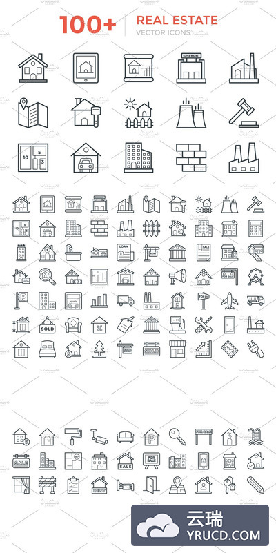 100+房地产资产矢量图标 100+ Real Estate Vector Icons