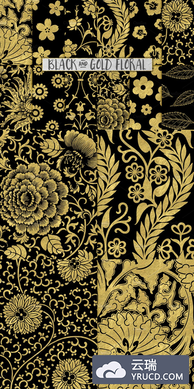 高端黑色烫金花卉背景纹理 Black and Gold Floral Backgrounds