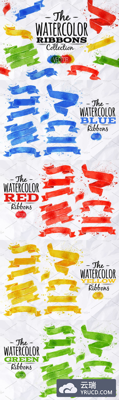 水彩标签插画 Watercolor ribbon