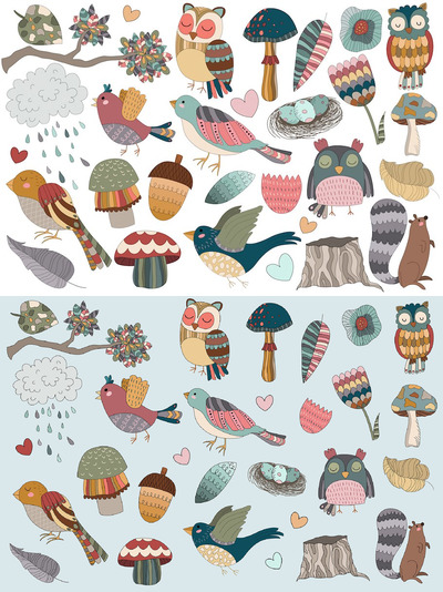 森林动物矢量设计插画包 Woodland Designs Vector & PNG Pack