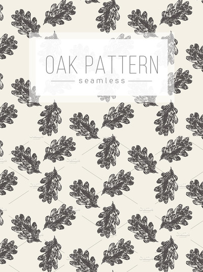 橡树树叶无缝图案背景纹理 Oak leaves seamless pattern