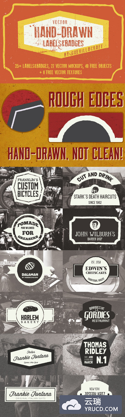 手绘标签及徽章背景纹理 Hand-drawn labels and badges