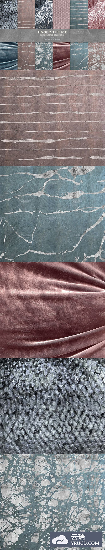 大理石背景纹理 Under The Ice: Marbled Silver Foil