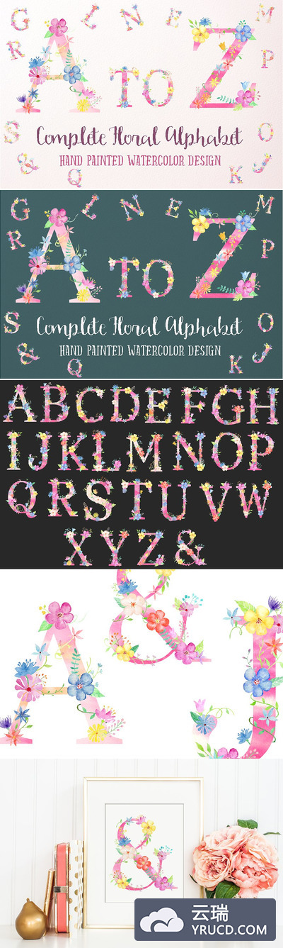 粉色花卉字母A到Z Pink Floral Alphabet A to Z
