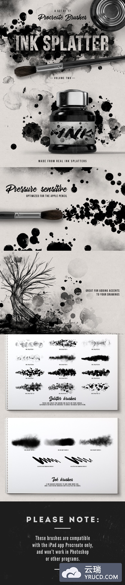 墨水飞溅ps笔刷2 Ink splatter Procreate brushes vol.2