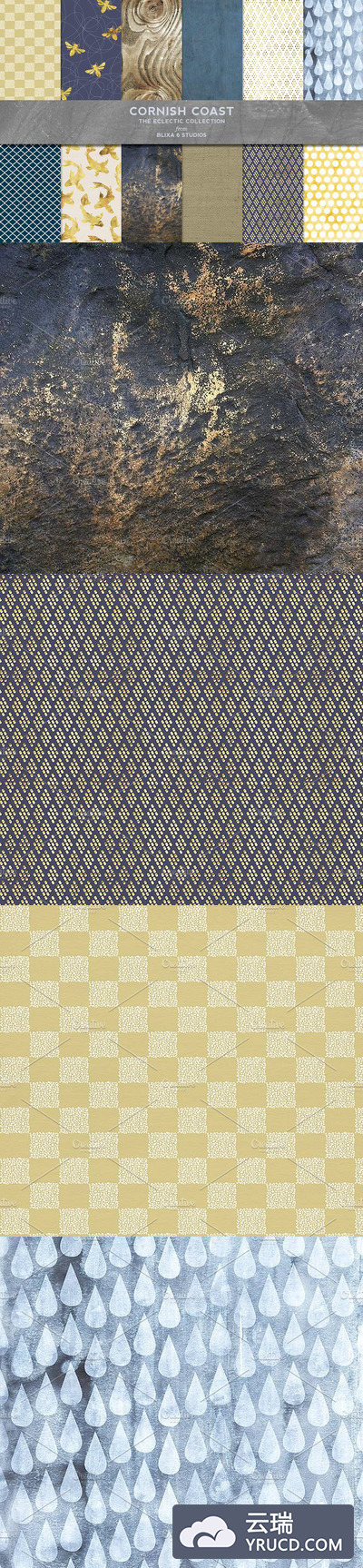 烫金金箔水彩背景纹理 Cornish Coast Gold & Watercolors