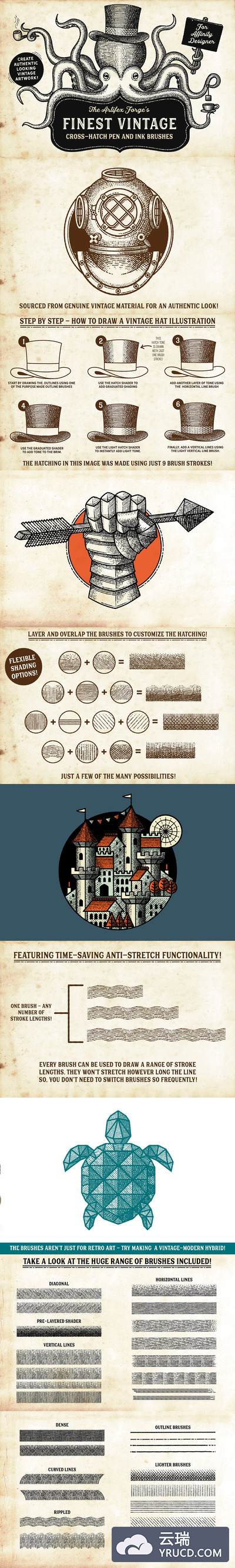 经典线条艺术AI水墨笔刷 Finest Vintage - Affinity Brushes