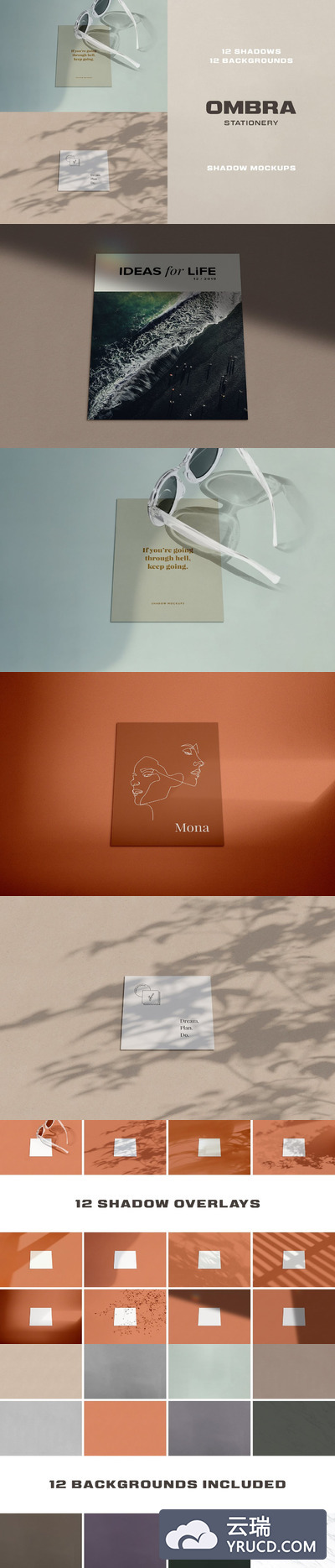 样机 | 高端品质感极高审美现实主义12个阴影投影背景模型