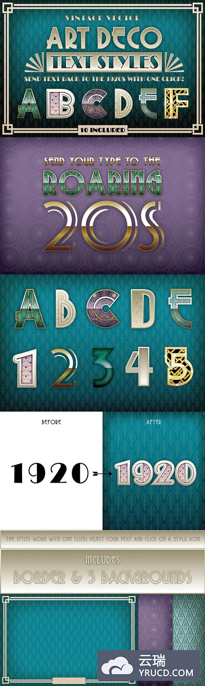 复古字体特效图层样式 Art Deco Styles