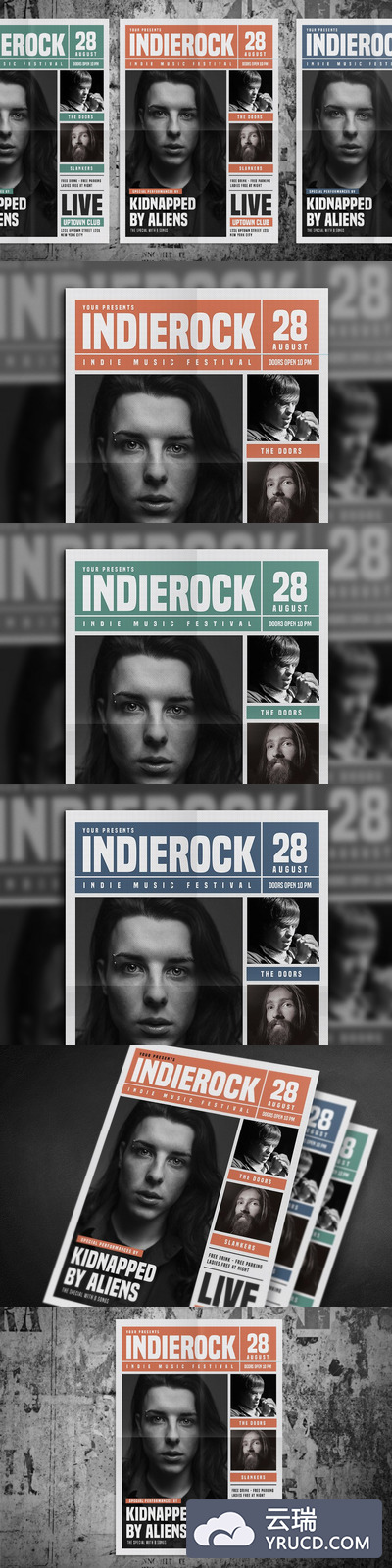 时尚摇滚风海报制作模板下载 Indie Rock Newspaper Style Flyer