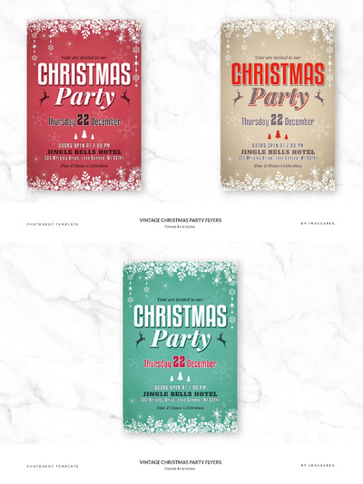 经典圣诞节派对海报制作模板 Vintage Christmas Party Flyers