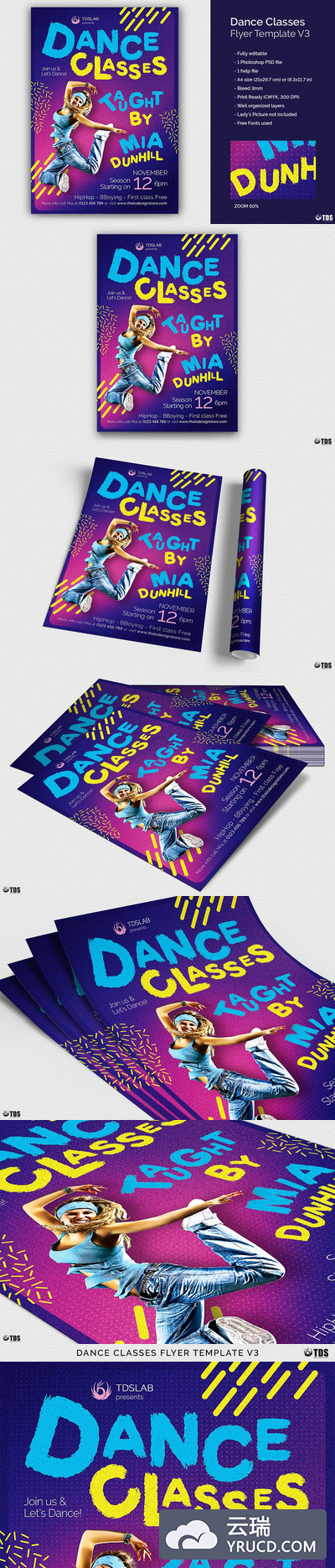 舞蹈课宣传海报模板 Dance Classes Flyer PSD V3