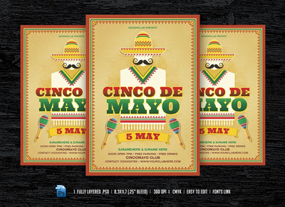 墨西哥海报设计模板 Cinco De Mayo Flyer