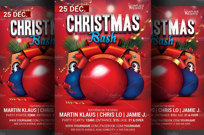 圣诞狂欢派对海报设计模板 Christmas Bash Party Flyer Template