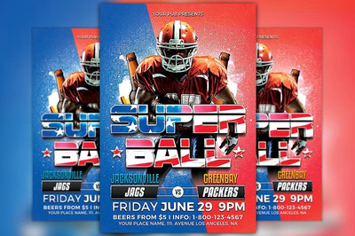 橄榄球海报图片模板 Super Ball Football Flyer Template