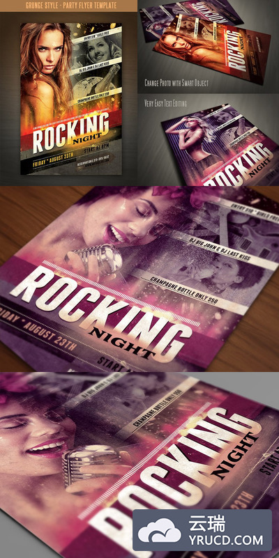 时尚人物海报设计模板 Grunge Style Flyer Template