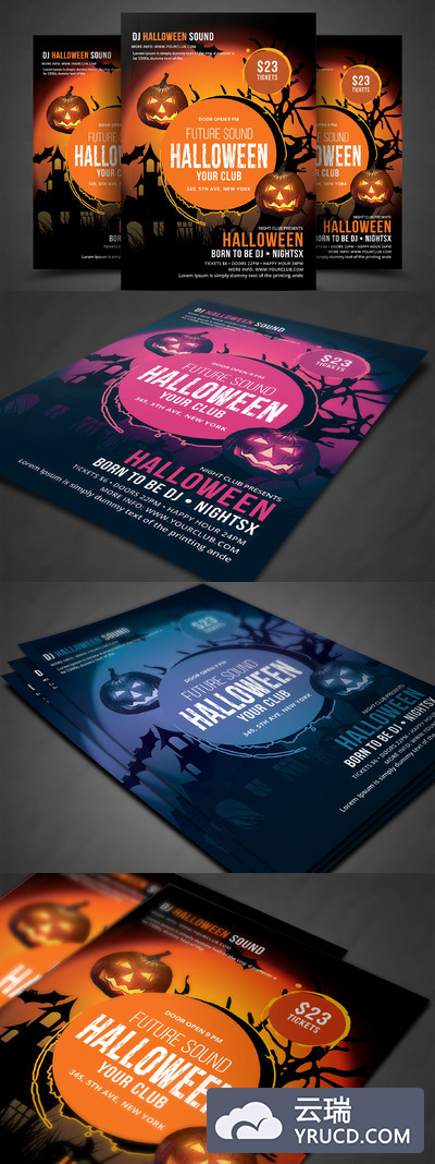 万圣节元素宣传单模板 Halloween Party Flyer