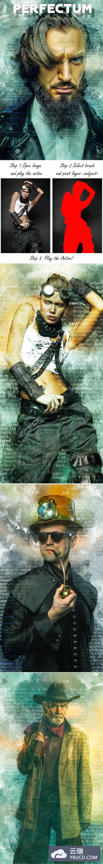 创意现代水彩报纸背景ps动作下载