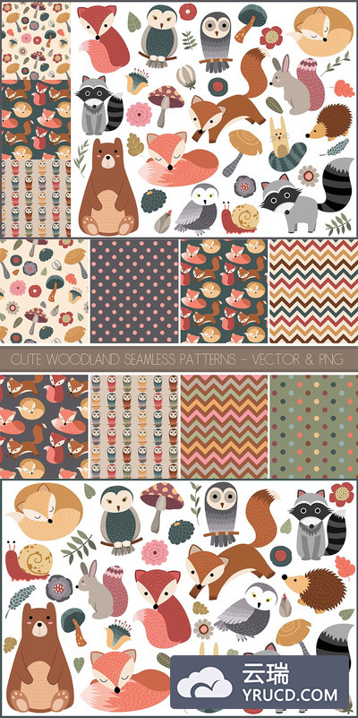 森林动物设计图案 45 Woodland Designs & Patterns
