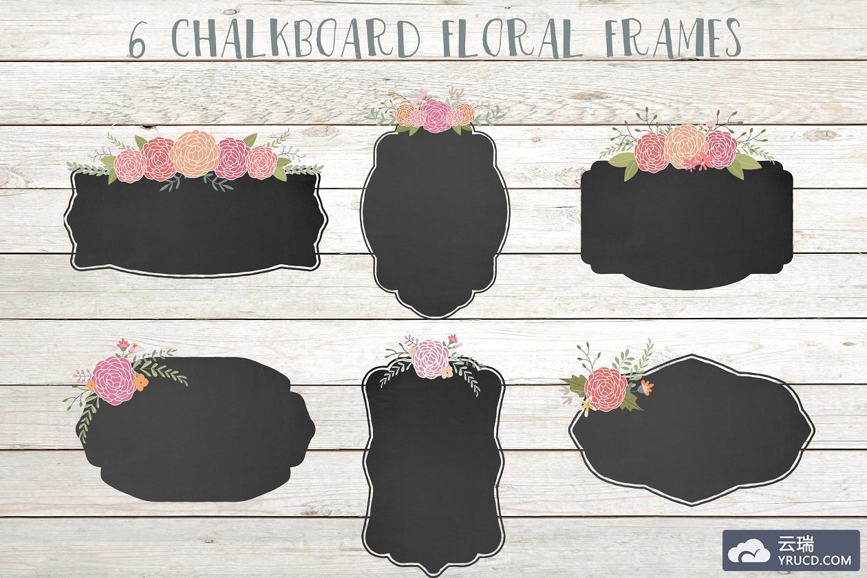 黑板花框剪贴画 Chalkboard floral frames clip art
