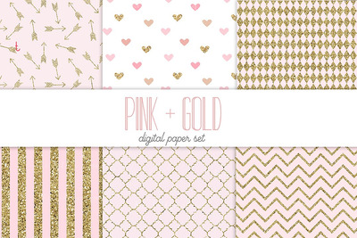 粉红色和金色的数码纸 Pink and gold digital paper