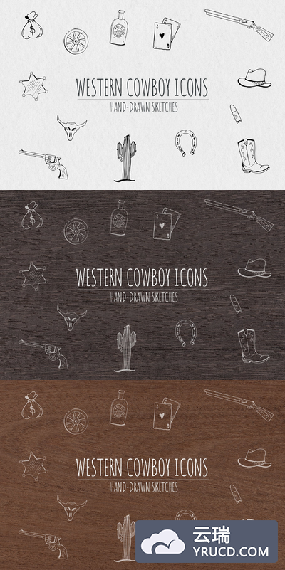 手绘西部牛仔元素图标素材 Hand-Drawn Western Cowboy Icons