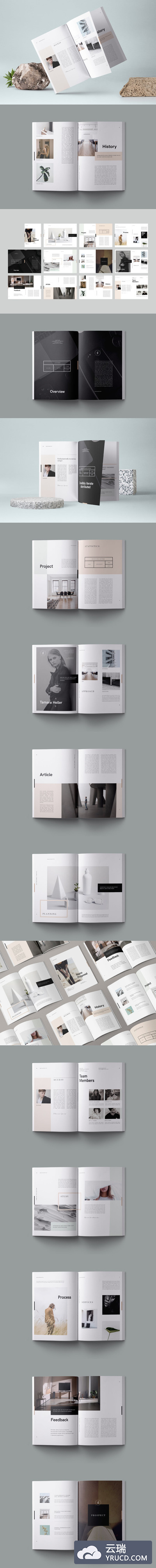 多用途的时尚高端简约房地产楼书时尚杂志品牌手册画册设计模板（indd）