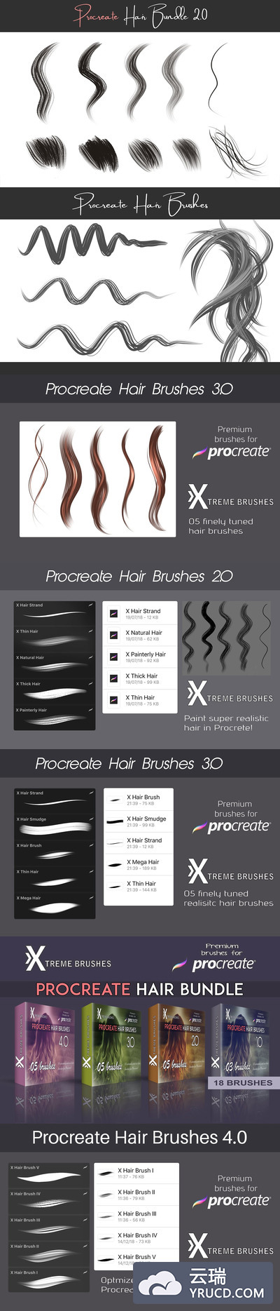 ipad专用Procreate头发纹理笔刷包下载