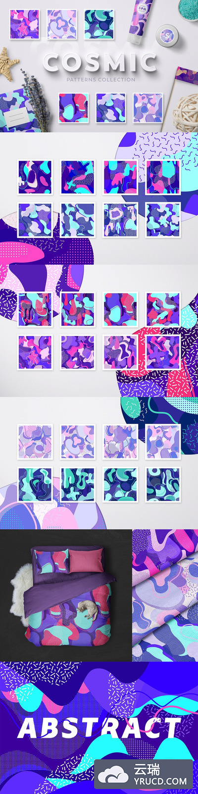 背景纹理 | 6种不同色调海洋时尚可爱肌理调色板无缝模式