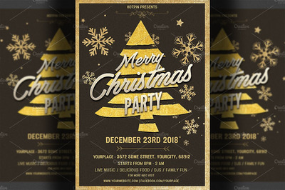 金色圣诞派对宣传海报模板 Gold Christmas Party Flyer Template