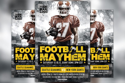 美式足球比赛海报设计模板 Football Mayhem Flyer Template Vol 2