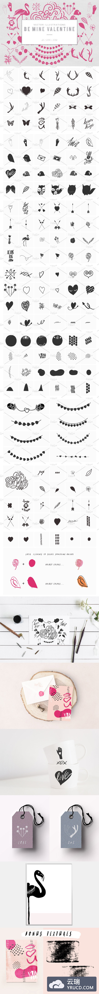 情人节矢量插画 Be Mine Valentine Vector Graphics