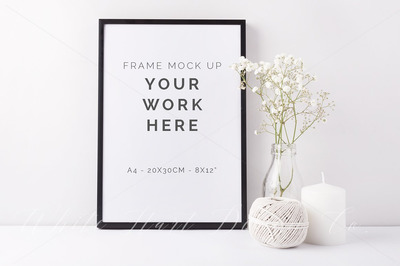 画框场景样机模型 A4 black frame mock up - 7917