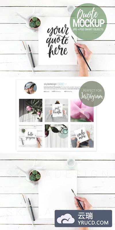 信纸样机模型 Quote mockup, flatlay styled stock