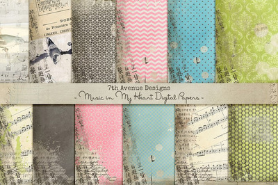 音乐材质背景纹理 Music in My Heart Digital Papers