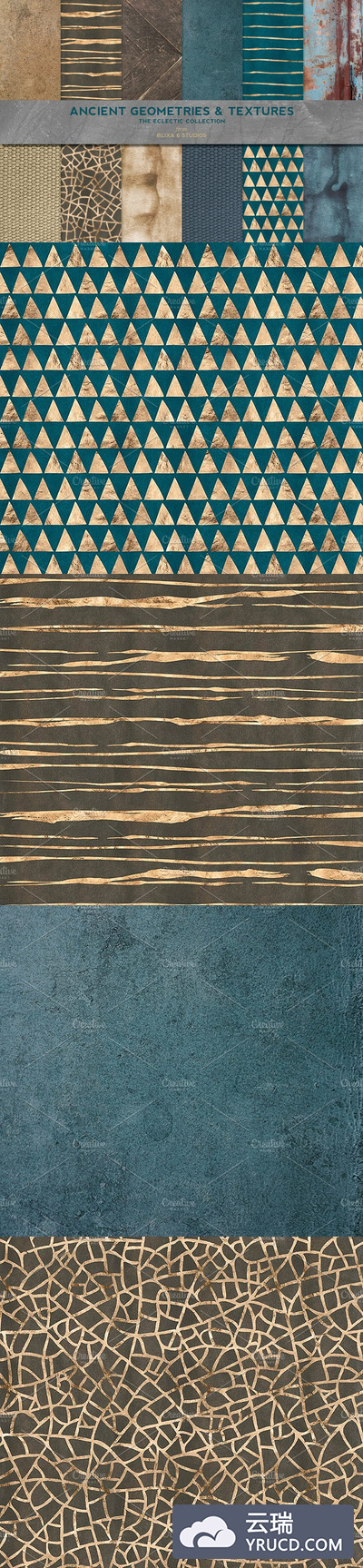 几何烫金背景纹理 Ancient Geometric Gold & Textures