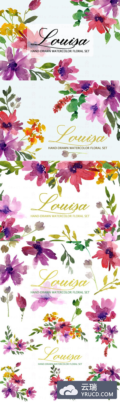 水彩花卉剪贴画 Louisa- Watercolor Clip Art Set