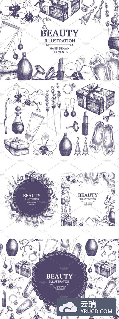 时尚漂亮的素描场景 Vector Beauty & Fashion Set
