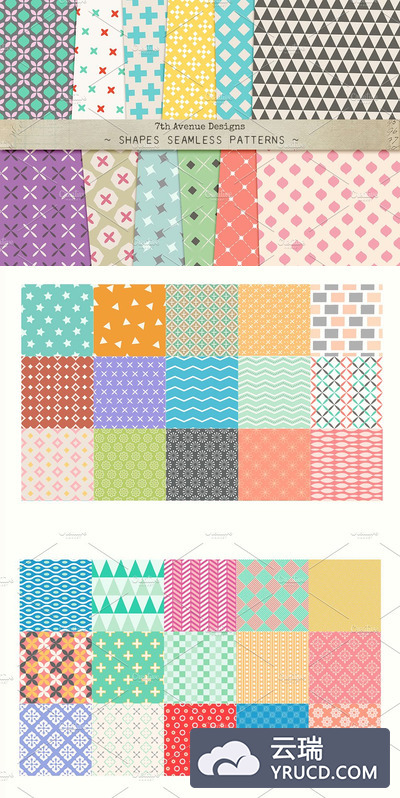 几何图案无缝纹理背景 Shapes Seamless Patterns