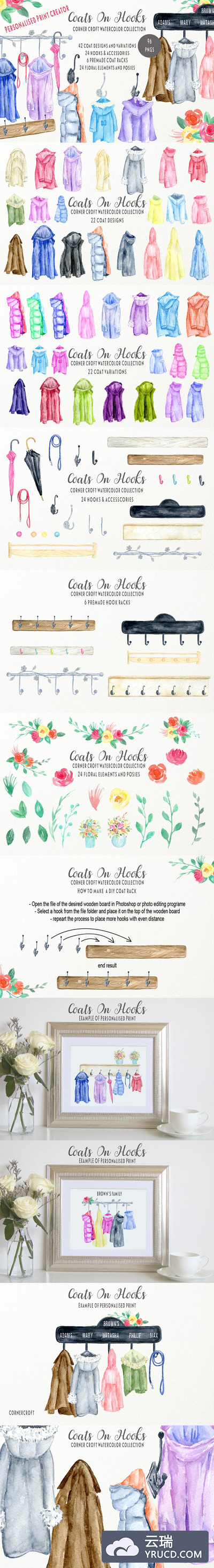 手绘外套袄子水彩插画 Coats and Hooks Print Creator