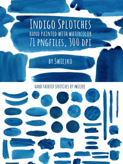 水彩笔刷背景 Watercolor Indigo Splotches
