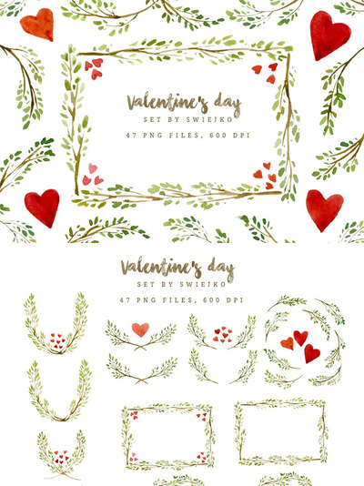 情人节花卉画框 Valentine's day frames and borders