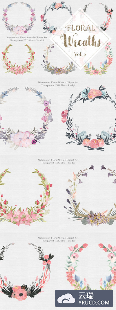 水彩花卉花圈 Watercolor Floral Wreaths Vol.2