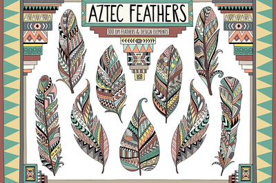 阿兹特克部落羽毛剪贴画 Aztec Tribal Feathers Clipart Set